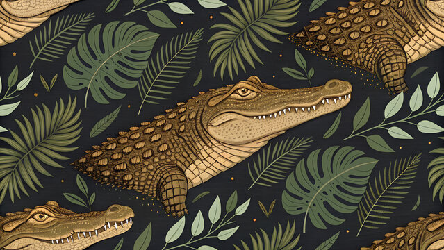 crocodile in africa seamless pattern