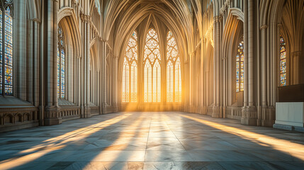 Gothic cathedral with historic architecture and dramatic light, evoking heritage and cultural richness in a stunning architectural scene. 