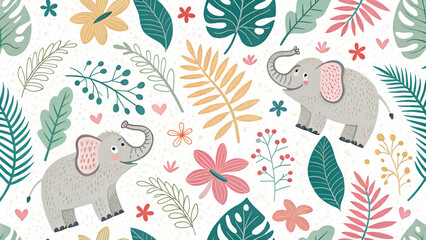 Obraz premium colorful seamless pattern for kids with cute elephants