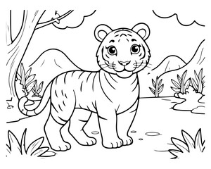 Coloring page of tiger for kids coloring book
