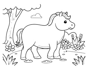 Coloring page of horse for kids coloring book