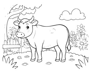 Coloring page of cow for kids coloring book