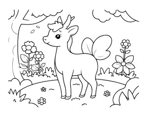 Coloring page of deer for kids coloring book