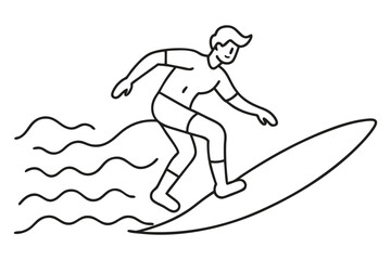 line art of a surfer surfing on wave.