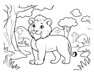 Coloring page of lion for kids coloring book
