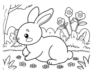 Coloring page of cute rabbit for kids coloring book