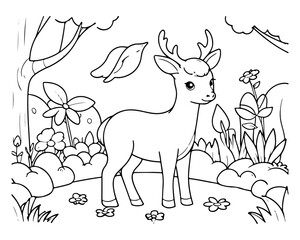 Coloring page of deer for kids coloring book