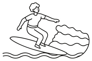 line art of a surfer surfing on wave.