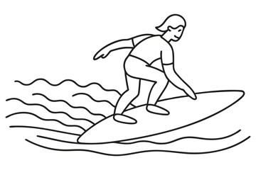 line art of a surfer surfing on wave.