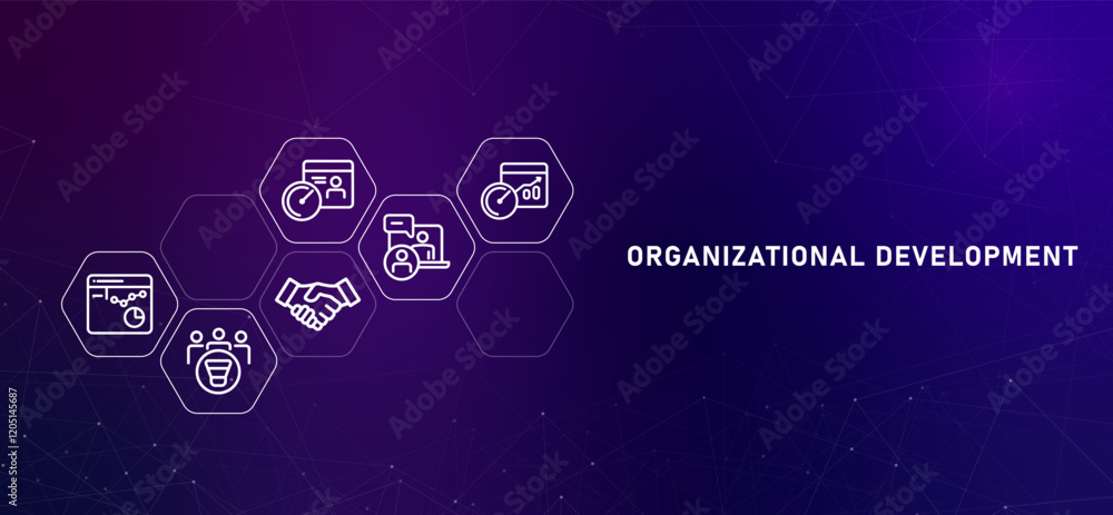 Poster organizational development company management structure gradient header optimization planning corpor