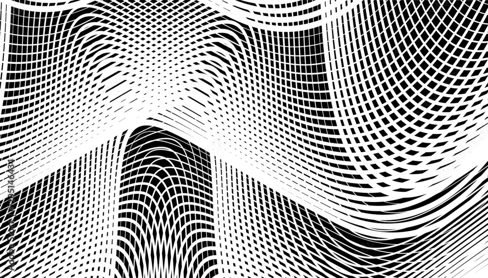 Poster black and white abstract geometric and grunge pattern with flow effect. vector format illustration