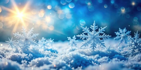 Frosty morning landscape with snowflakes and ice crystals in a vibrant abstract winter background, frost, serene,  frost