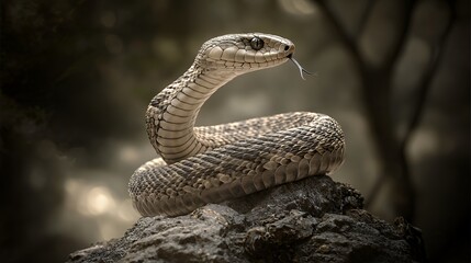 Fototapeta premium Majestic Serpent on a Rock: A Close-Up of a Snake in its Natural Habitat