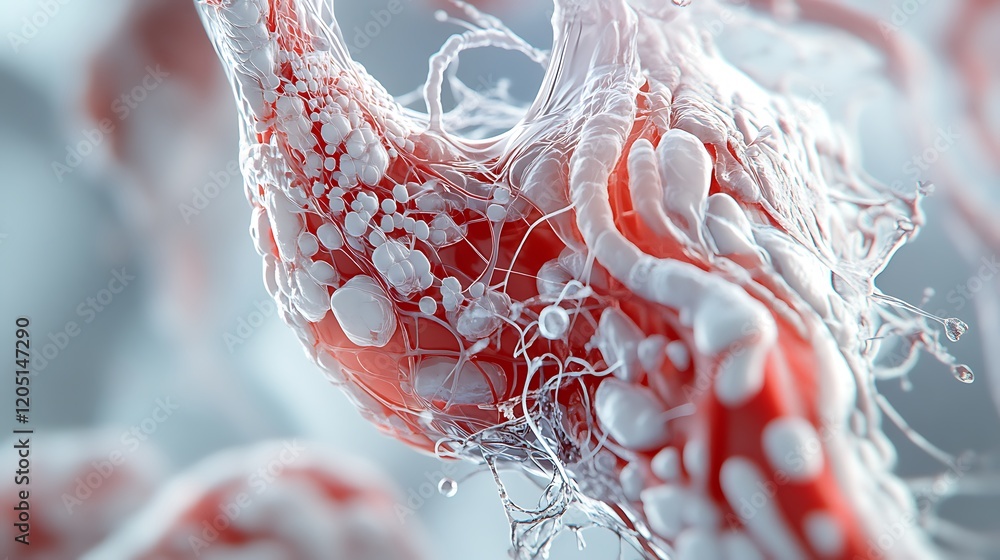 Wall mural abstract close-up of red and white liquid with intricate web-like structure