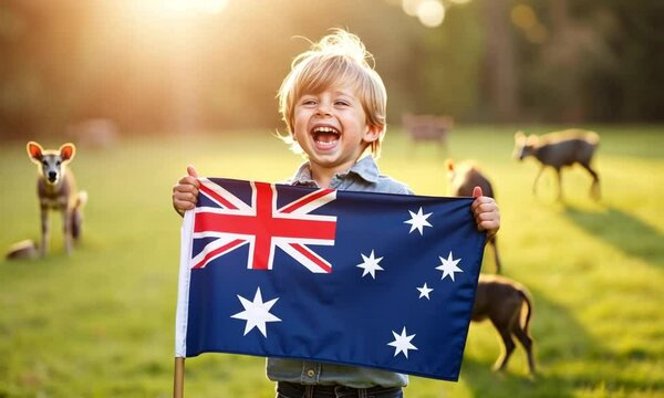 Child holding Australian flag
