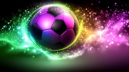 Obraz premium Vibrant Soccer Ball Glowing With Colorful Light Trails