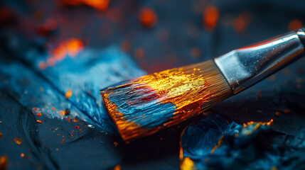 Fototapeta premium Hyper Realistic Magic Brush Mixing Vibrant Red Paint at Sunset. Generative AI