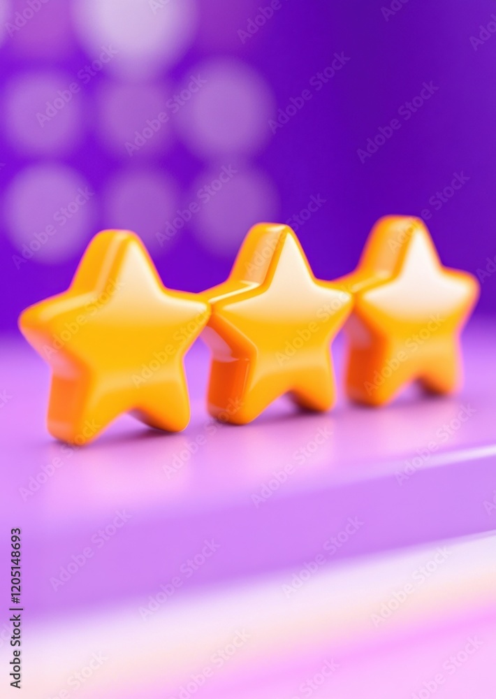 Poster three bright orange stars lined up on a colorful background, creating a visually appealing and playf