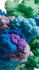 a swirling cloud of ink in shades of blue, green, and purple. The ink have a textured appearance, creating a sense of depth and movement