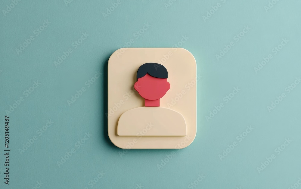 Poster stylized icon representing a user profile with a minimalist design and soft color palette, perfect f