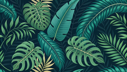 Seamless Wallpaper with Tropical Leaves