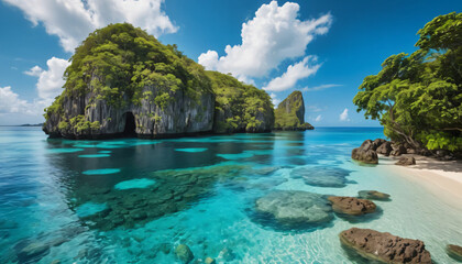 Obraz premium Tropical Serenity: Lush Islands Amidst Turquoise Waters