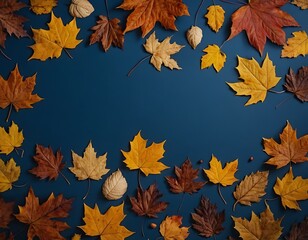 Autumn leaves frame a teal background