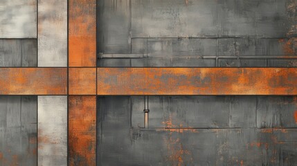 Abstract industrial wall with rust and metal textures.