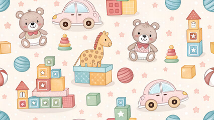 Wallpaper pattern with children's toys - seamless pattern for your design