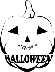 Vector Halloween Pumpkins with Happy Halloween Typography, Scary Jack-O'-Lantern Halloween Vector Art with Text