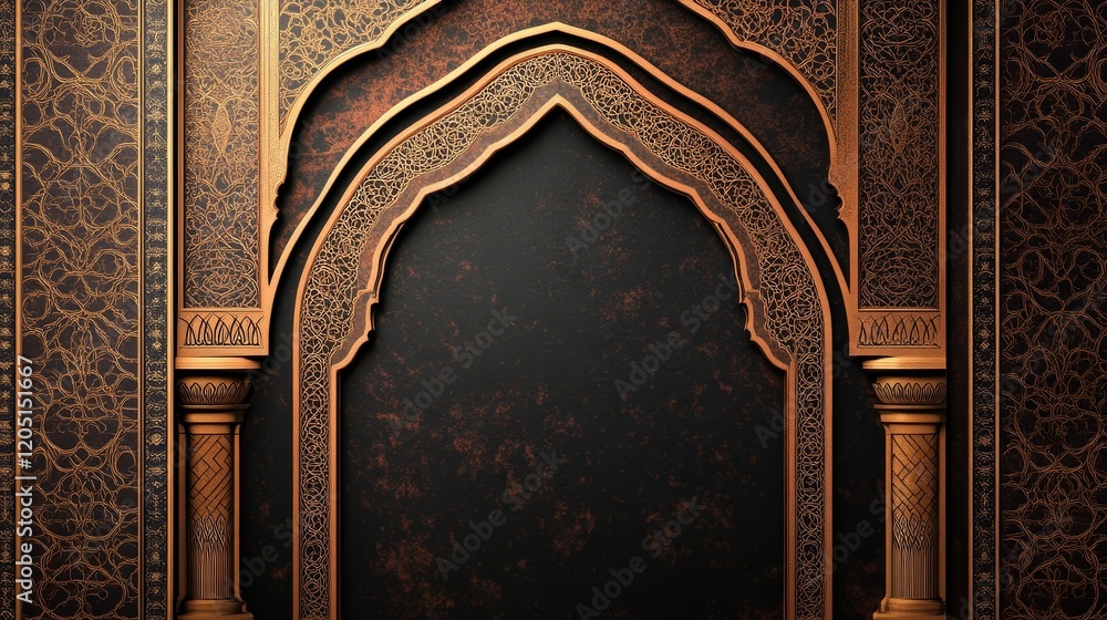 Poster ornate architectural design featuring intricate patterns and arches.
