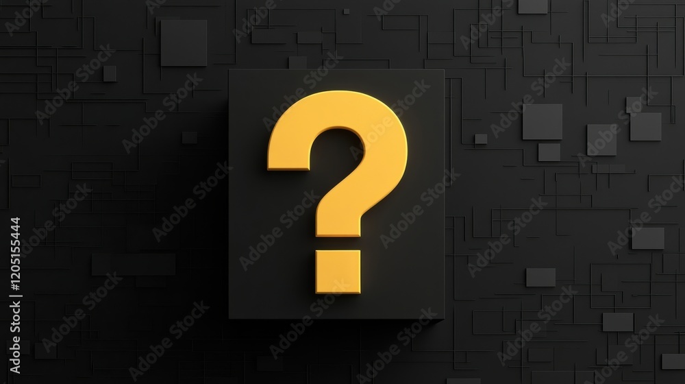 Poster modern question mark design on a textured black background, symbolizing inquiry and exploration of i