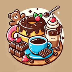 illustration of a cake, piece of cake, cartoon of cake, dessert, chocolate, 