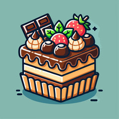 illustration of a cake, piece of cake, cartoon of cake, dessert, chocolate, 