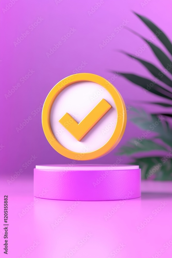 Poster check mark icon on a colorful background, symbolizing approval and success in a modern visual style.
