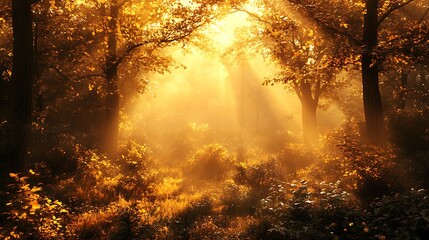 Golden Sunlight Filtering Through a Dense Forest