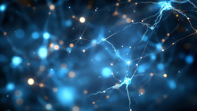 Abstract neural network, glowing connections, digital background, science concept