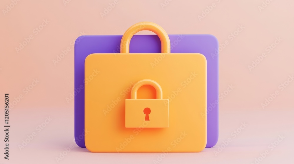 Poster colorful of a padlock on geometric shapes, symbolizing security and protection in digital and physic