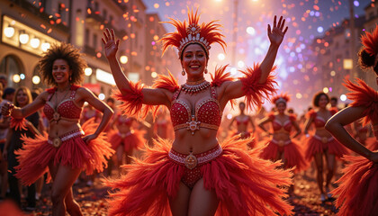 Fototapeta premium Dancing woman in vibrant costume celebrating at carnival festival