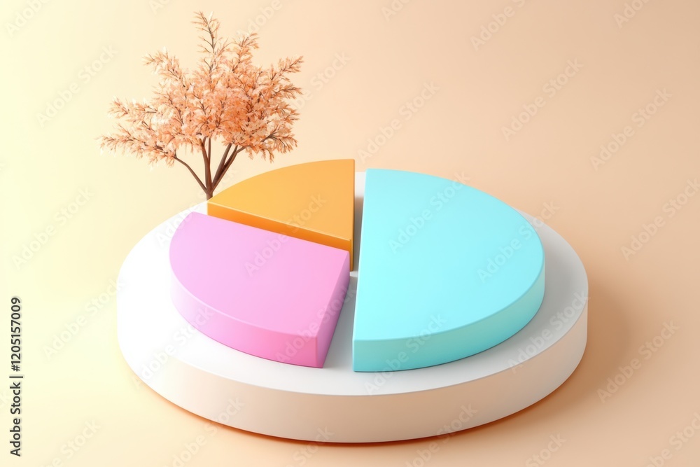 Aufkleber a colorful pie chart on a minimal background, symbolizing data analysis and growth with a decorative