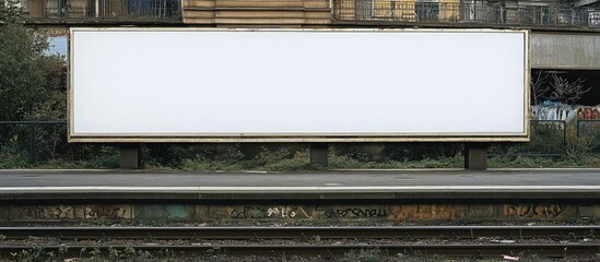 Blank Billboard Beside Urban Train Tracks