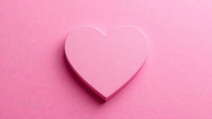 Fototapeta premium Pink heart on light-pink background. Mockup design of Valentine's day card with empty place for text. Health care and medicine concept. Love symbol. Volumetric object. Business card. Cardiology logo