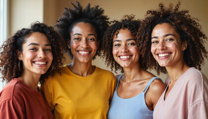 Fototapeta premium Smiling women showing friendship and joy against a warm background