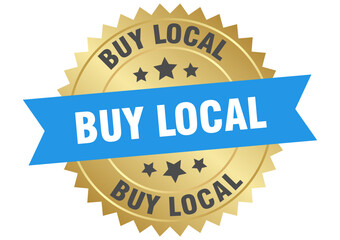 buy local. buy local round blue and gold label isolated on transparent background