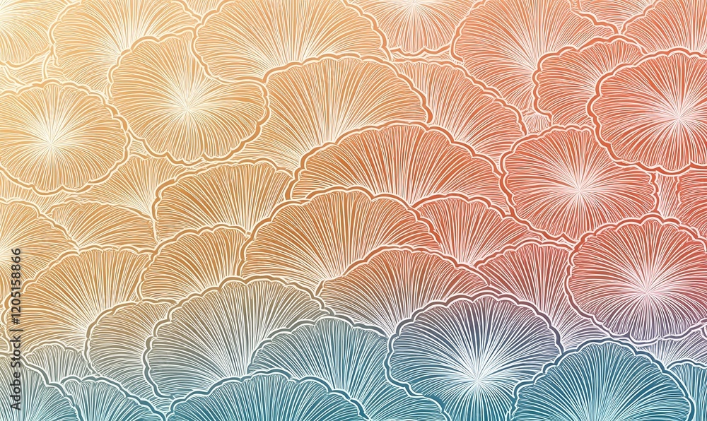 Poster abstract illustration of layered floral patterns in soft gradient colors.