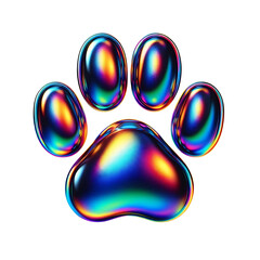 3D chrome element in Y2K style, isolated background, liquid holographic metal. Colorful paw print with a metallic shine, different colors, vibrant.