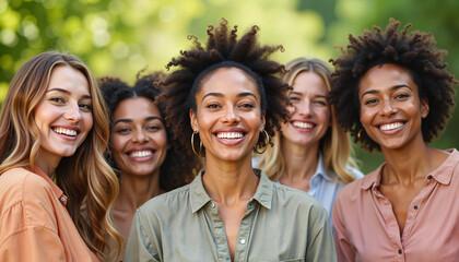 Smiling group of diverse women enjoying nature