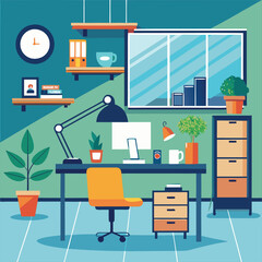 Office Workplace interior With Computer Table Vector