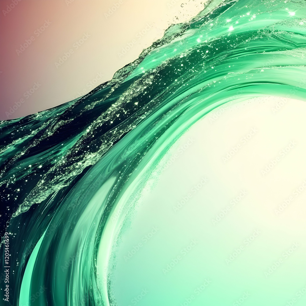 Poster abstract green liquid wave flows dynamically with gradient background