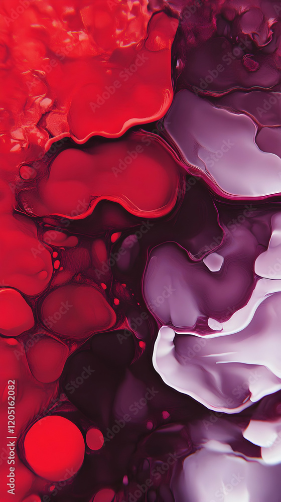 Poster abstract red and purple ink flowing and mixing together creates unique patterns
